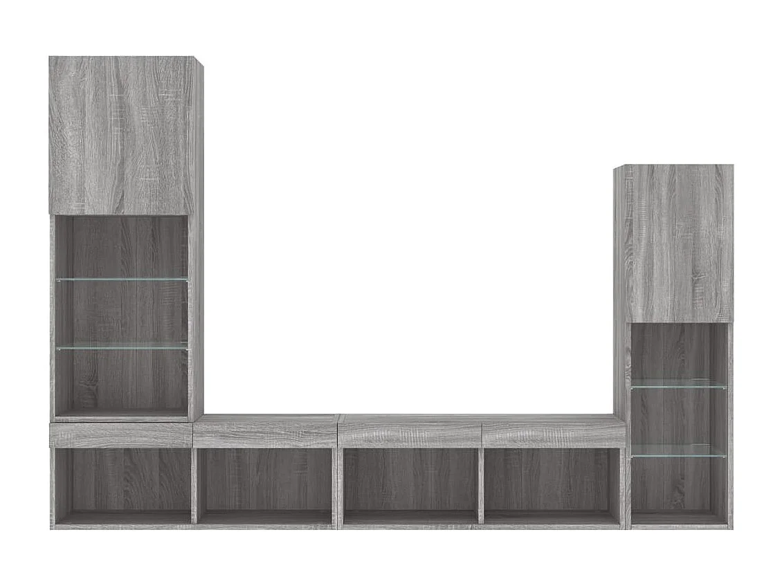 Muebles TV pared con LED 4 pzas madera ingeniería gris Sonoma