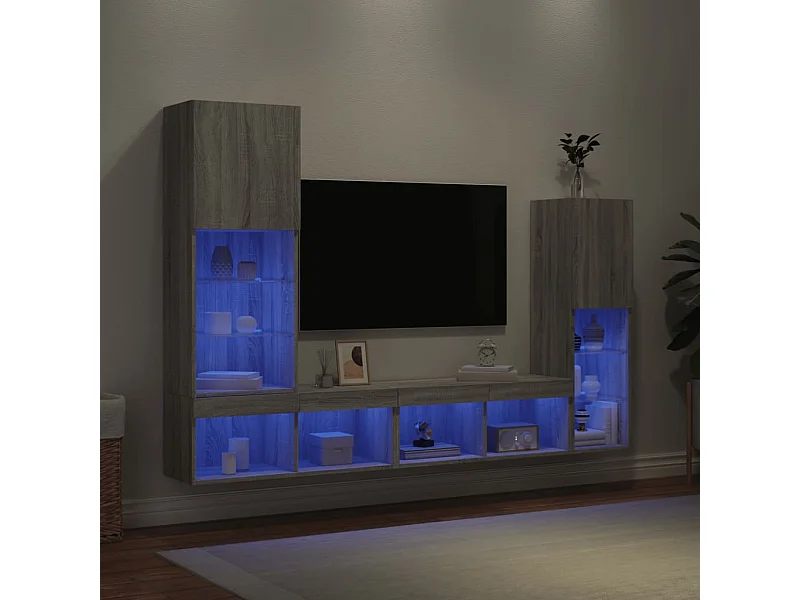 4 pcs móveis parede p/ TV c/ LEDs deriv. madeira cinza sonoma