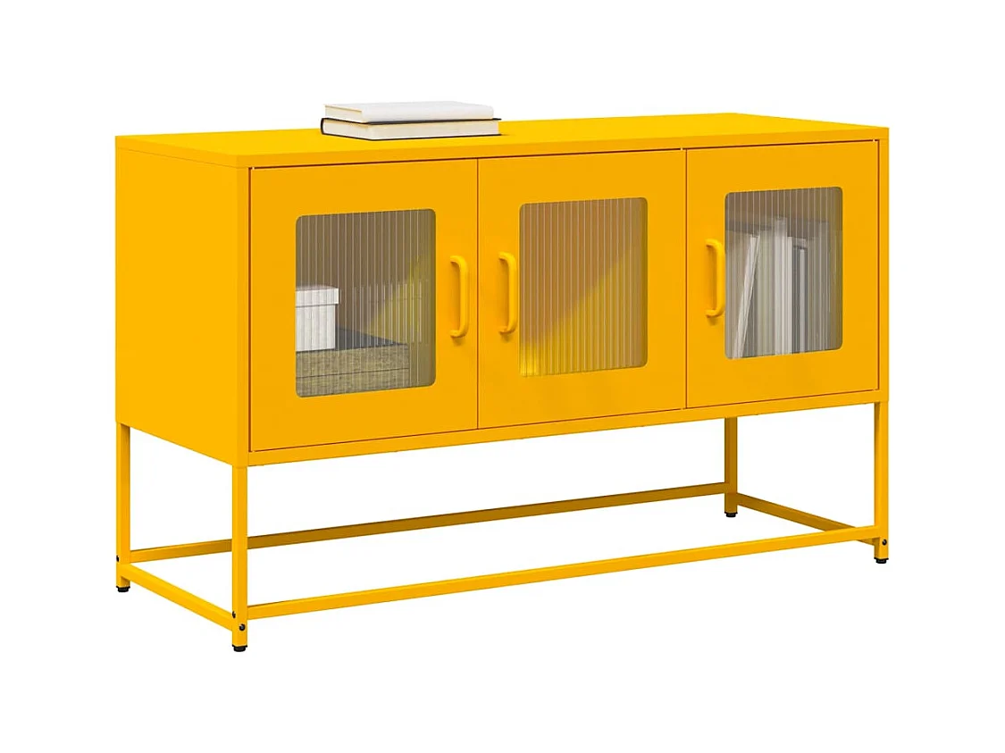 Meuble TV jaune moutarde 100,5x39x60,5 cm acier laminé à froid