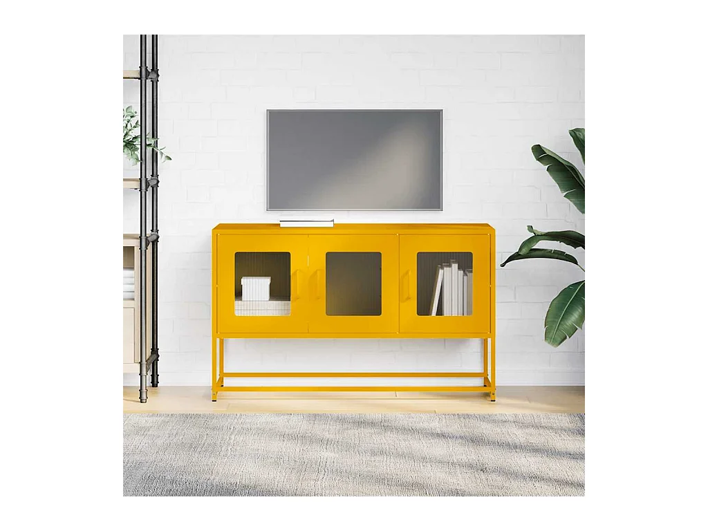Meuble TV jaune moutarde 100,5x39x60,5 cm acier laminé à froid