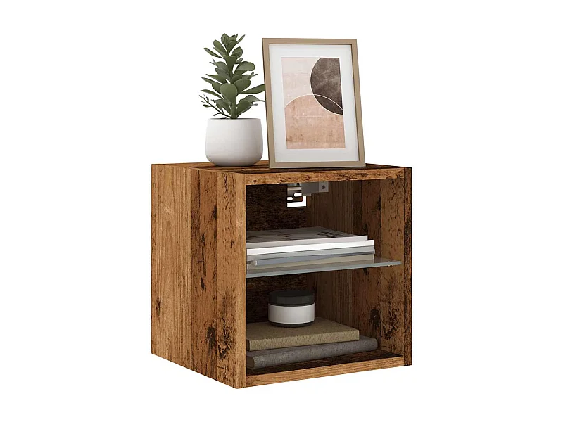 Mobile TV a Parete con Luci LED Legno Antico 30x28,5x30 cm