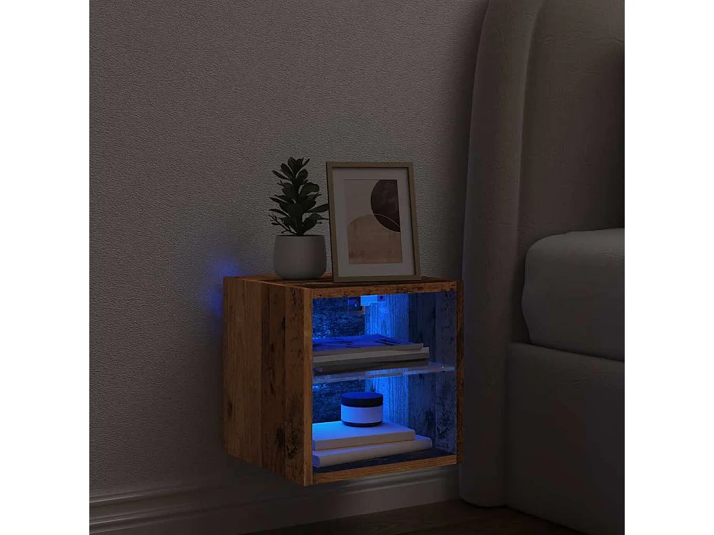 TV-Wandschrank mit LED-Leuchten Altholz-Optik 30x28,5x30 cm