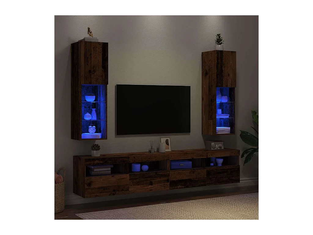 Meubles TV avec lumières LED 2 pcs vieux bois 30,5x30x102 cm