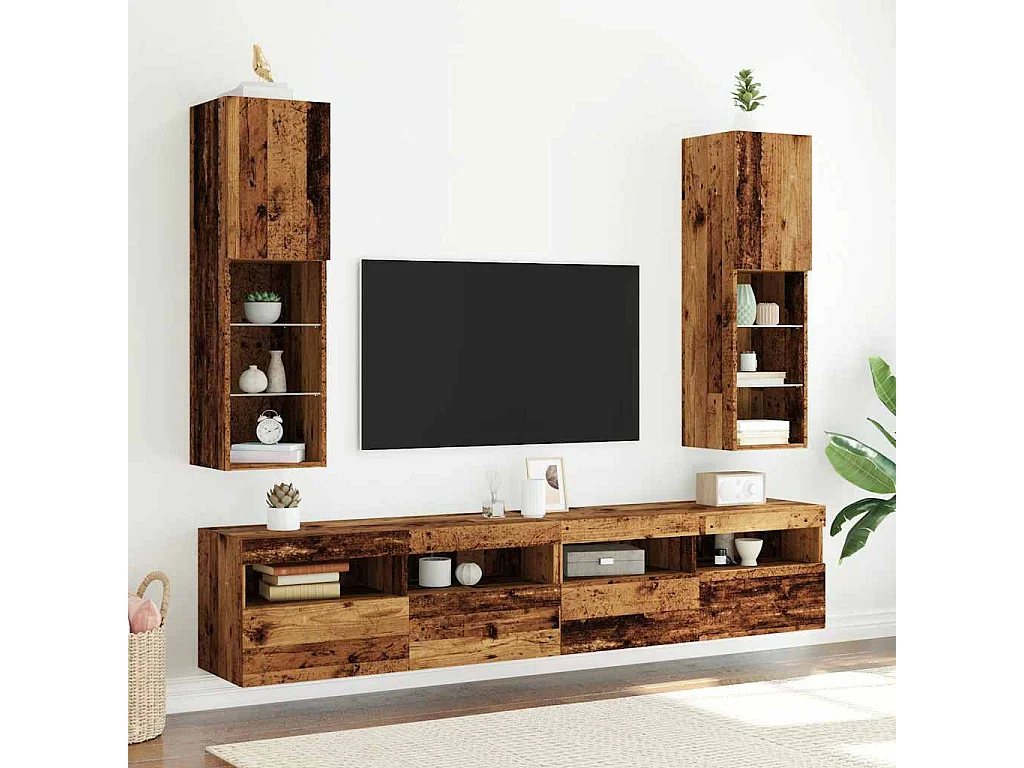 Meubles TV avec lumières LED 2 pcs vieux bois 30,5x30x102 cm