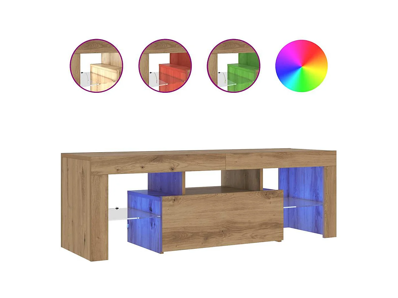 Meuble TV avec lumières LED chêne artisanal bois d'ingénierie