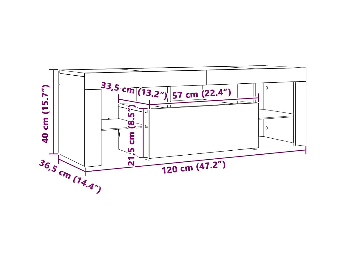 Meuble TV avec lumières LED chêne artisanal bois d'ingénierie