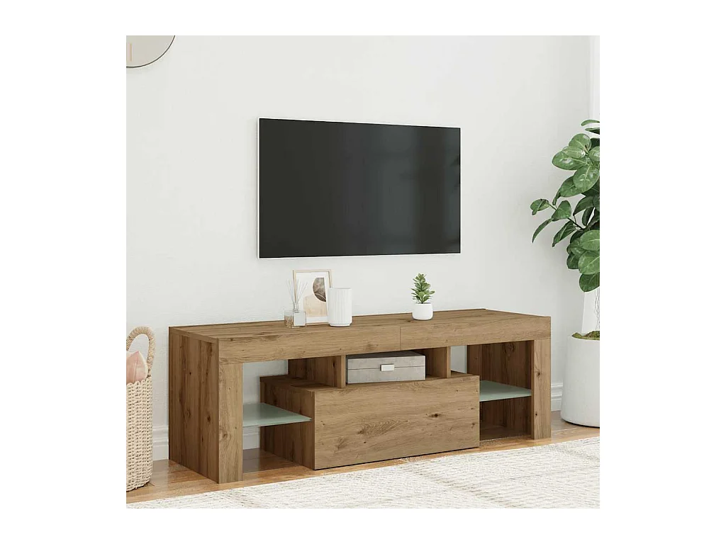 Meuble TV avec lumières LED chêne artisanal bois d'ingénierie