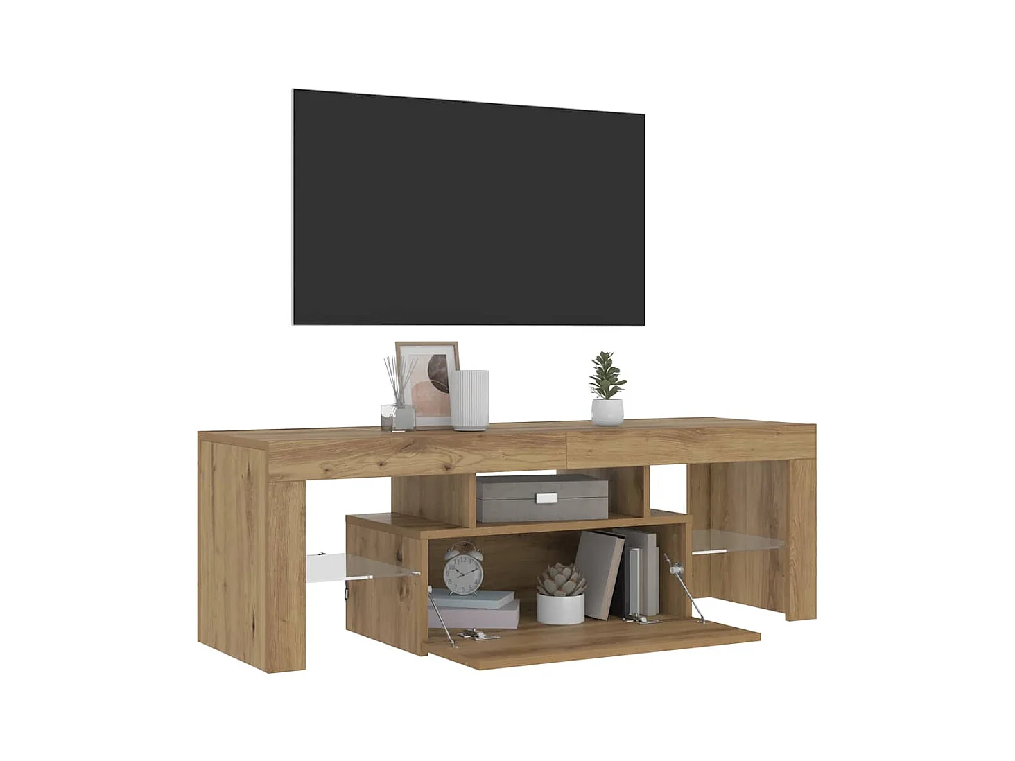 Meuble TV avec lumières LED chêne artisanal bois d'ingénierie