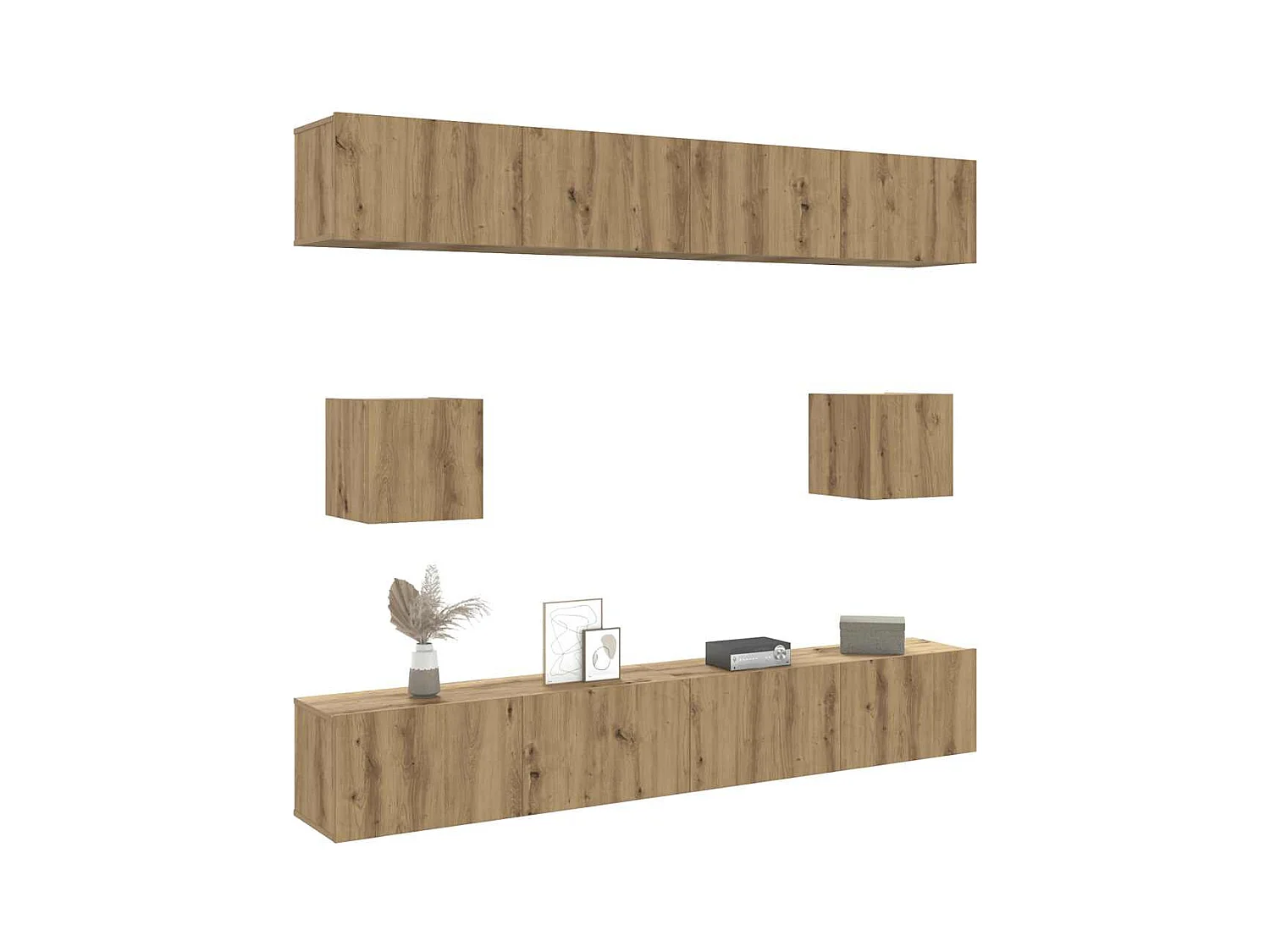 Set Mobile TV 6 pz Montato a Parete Rovere in Legno Multistrato