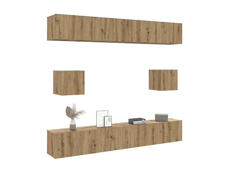 Conjunto de armário TV parede 6 pcs madeira carvalho artisiano