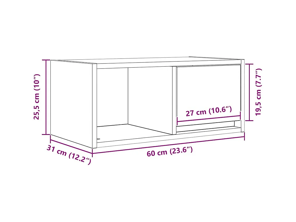 TV-Schrank Schwarz Eichen-Optik 60x31x25,5 cm Holzwerkstoff