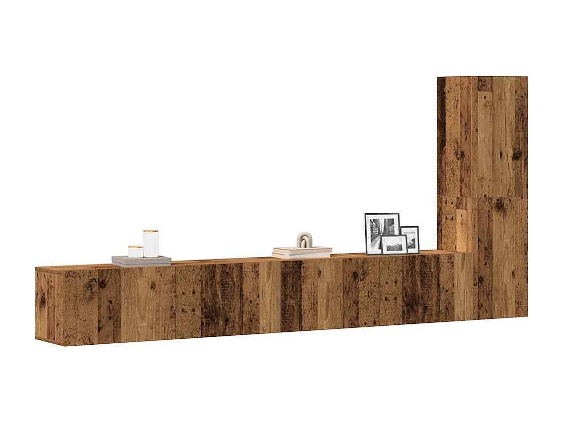 3-delig Tv-meubelset wandmontage bewerkt hout oud houtkleurig