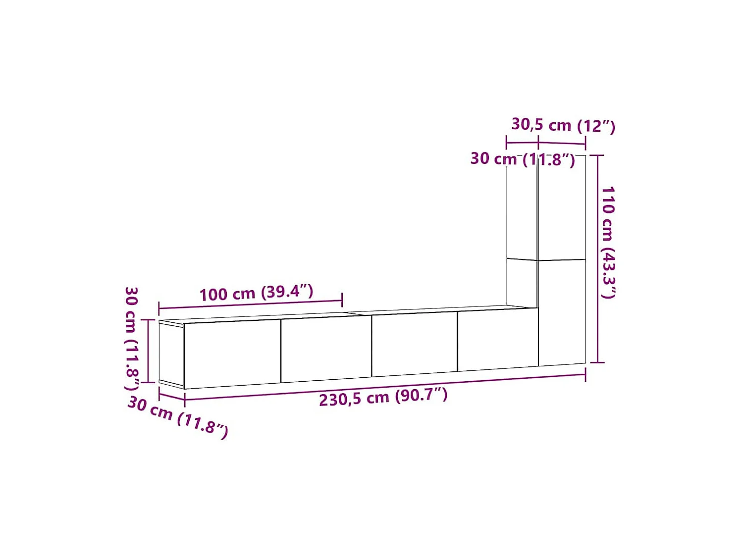 3-delig Tv-meubelset wandmontage bewerkt hout oud houtkleurig