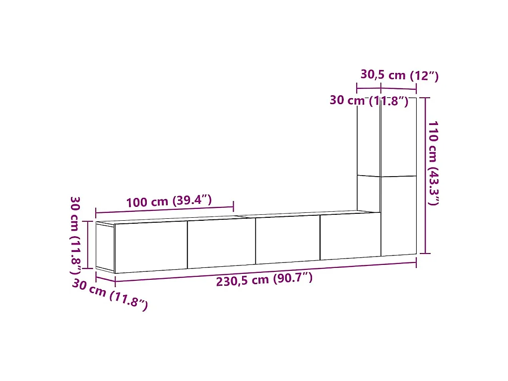 Set Mobile TV 3 pz Montato a Parete Legno Antico in Truciolato