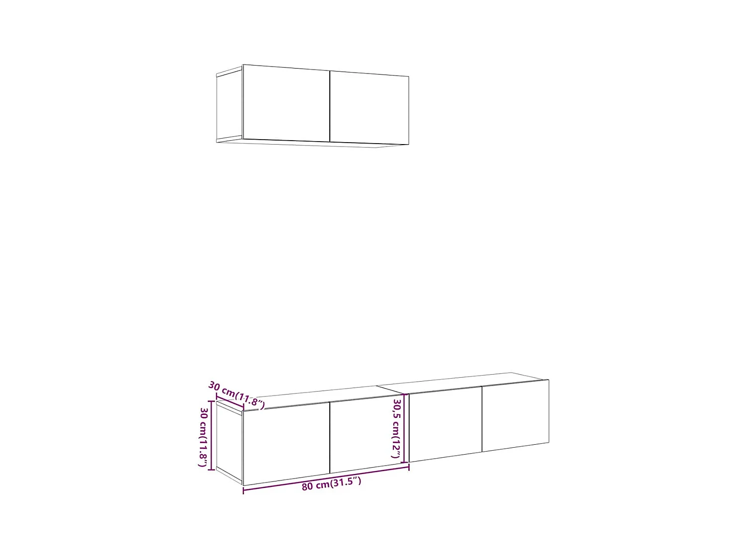 Set Mobile TV 3 pz Montato a Parete Rovere in Truciolato
