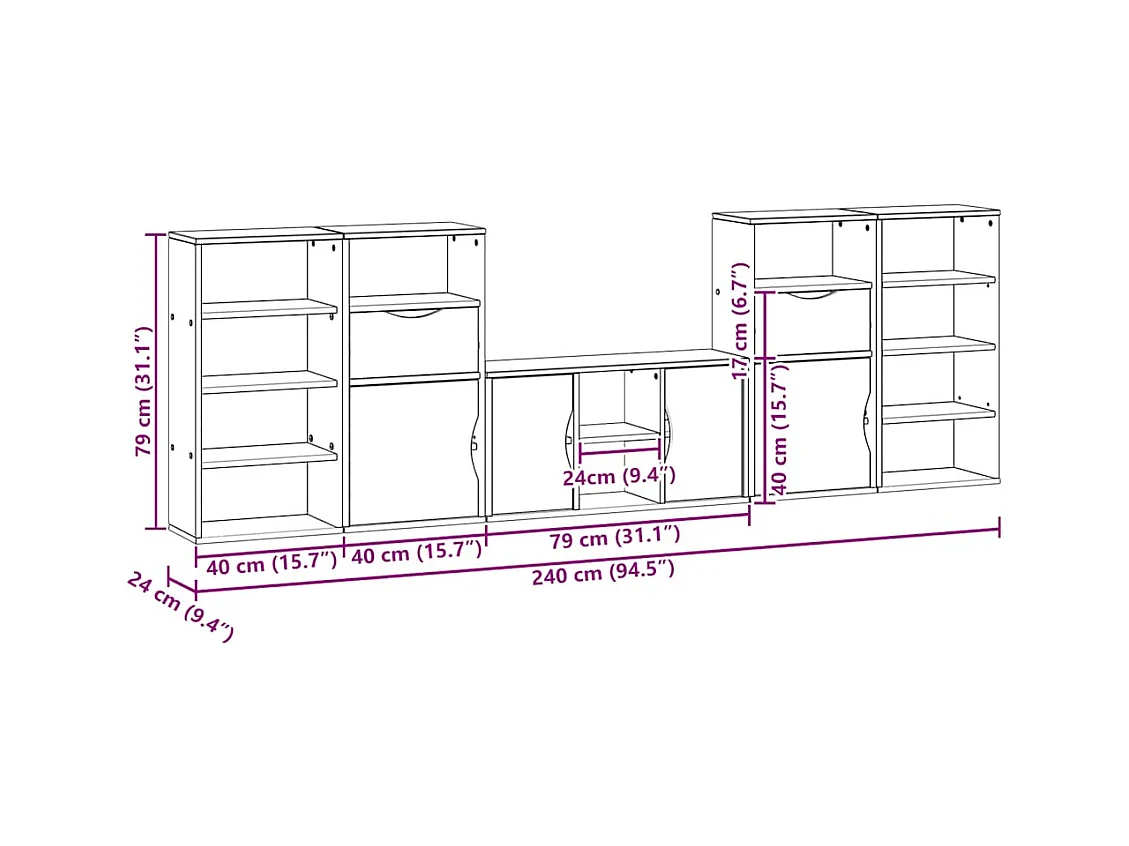 Meubles TV 5 pcs avec rangement ODDA bois de pin massif
