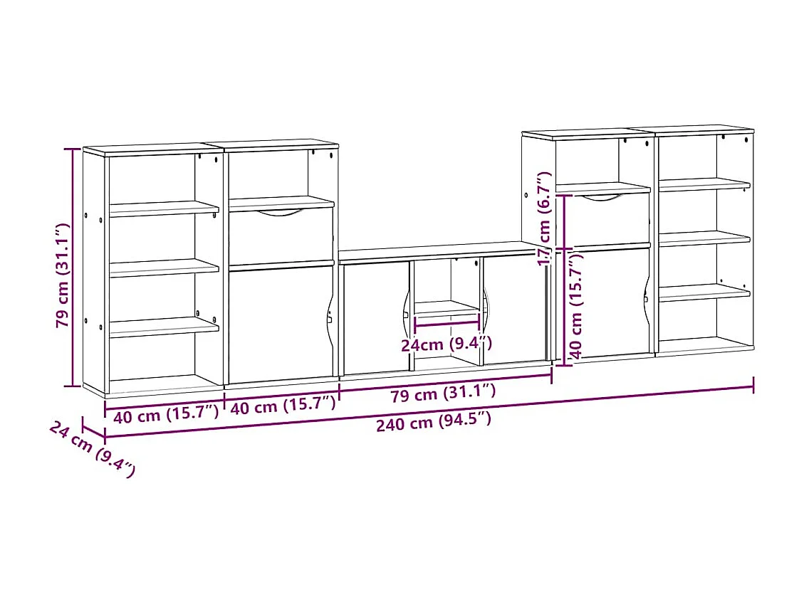 Meubles TV 5 pcs avec rangement ODDA bois de pin massif
