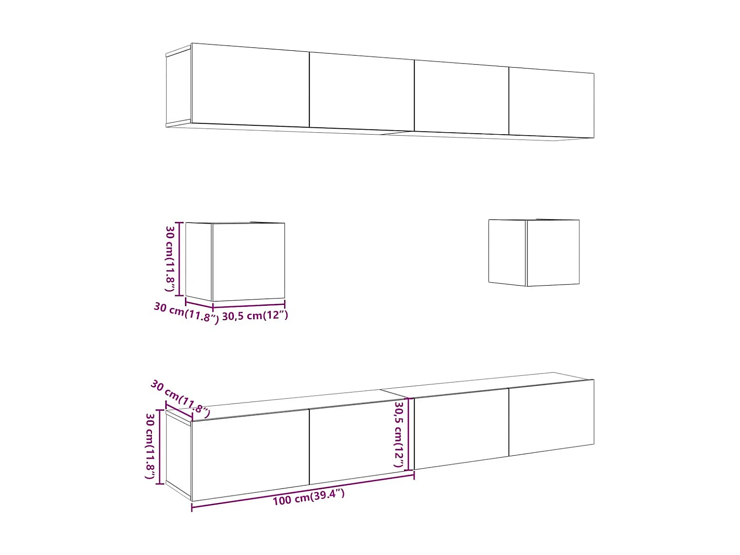 Conjunto de armário TV de parede 6 pcs madeira madeira velha