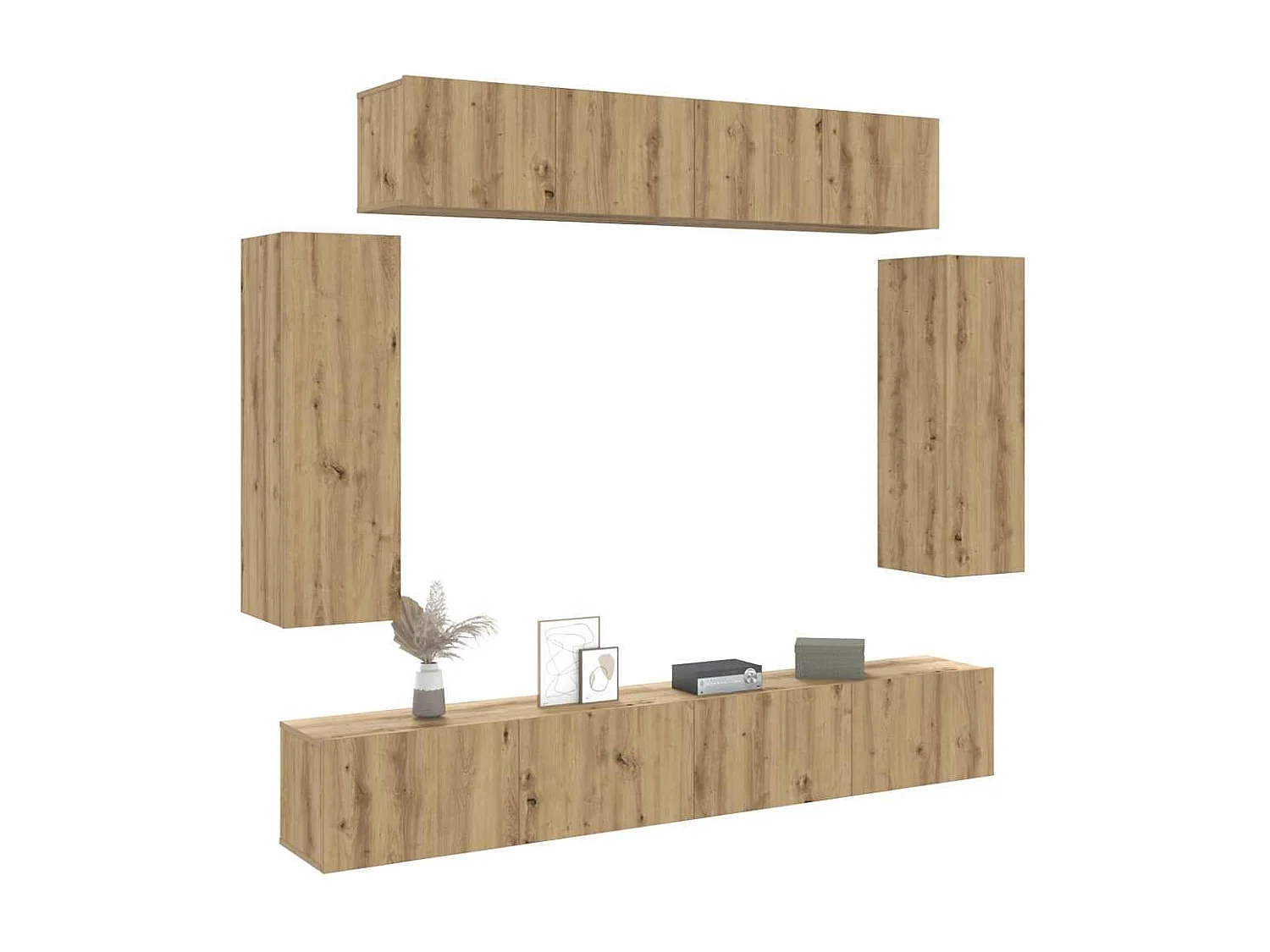 Set Mobile TV 6 pz Montato a Parete Rovere in Legno Multistrato