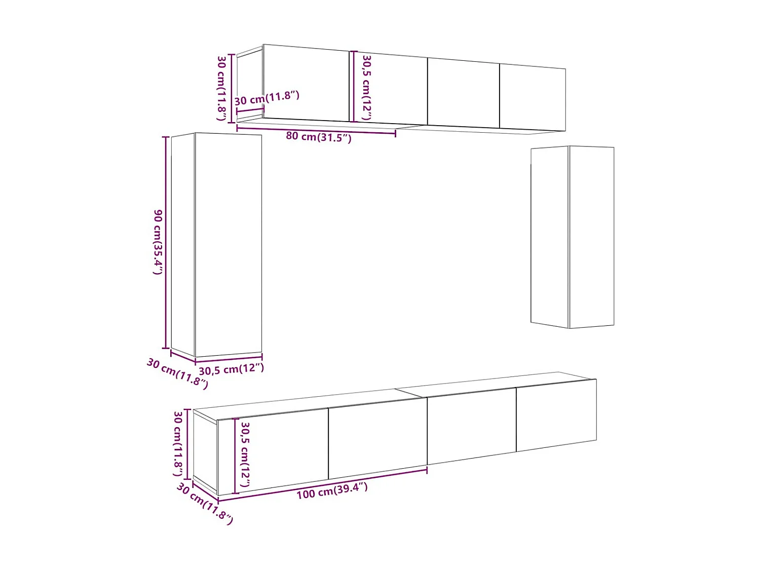 Set Mobile TV 6 pz Montato a Parete Rovere in Legno Multistrato
