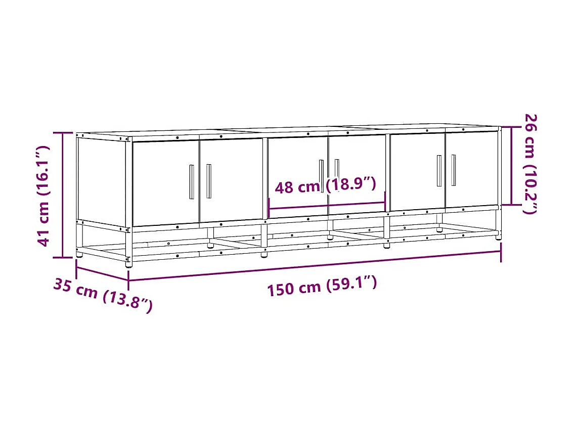 Tv-meubel 150x35x41 cm bewerkt hout en metaal zwart