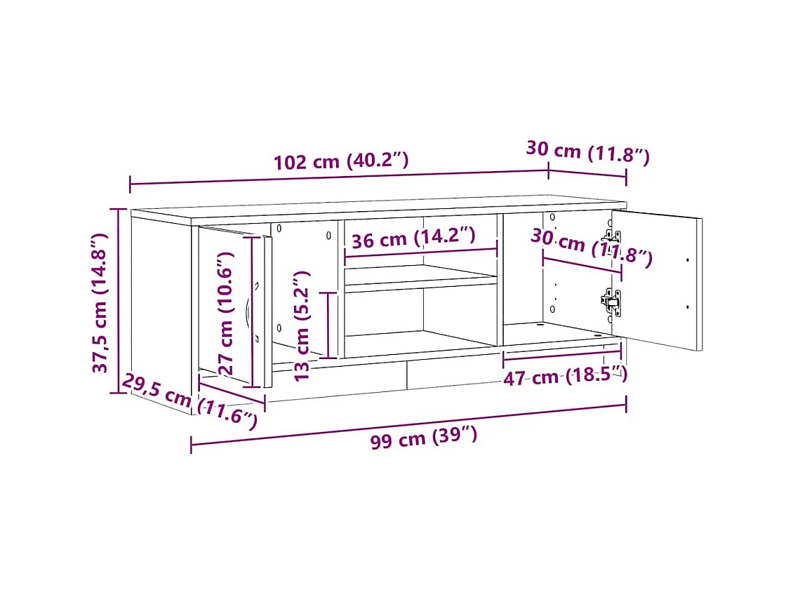 Mobile Porta TV Rovere Artigianale 102x30x37,5 cm Multistrato