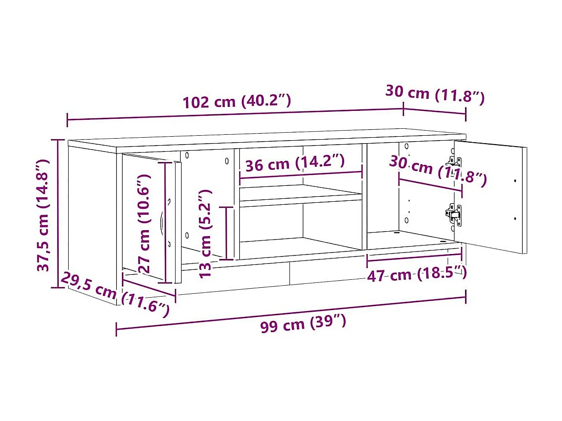 Meuble TV chêne artisanal 102x30x37,5 cm bois d'ingénierie