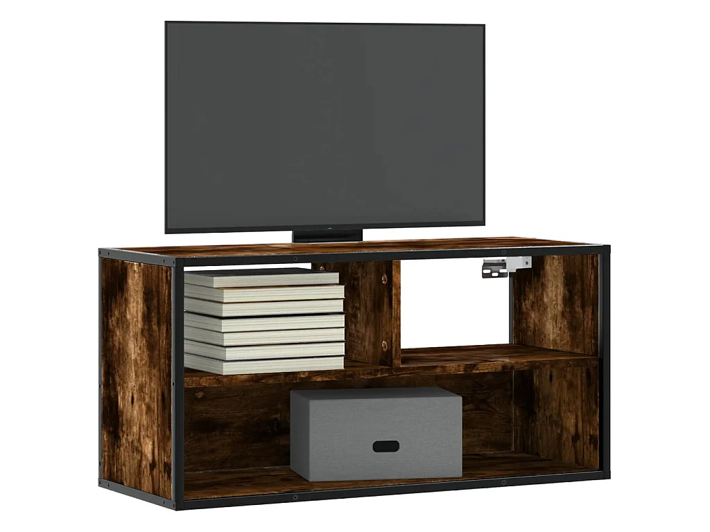 Meuble TV chêne fumé 80x31x39,5 cm bois d'ingénierie et métal