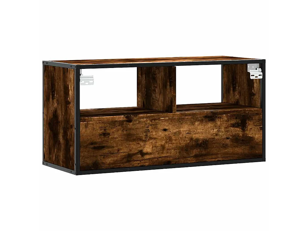 Meuble TV chêne fumé 80x31x39,5 cm bois d'ingénierie et métal