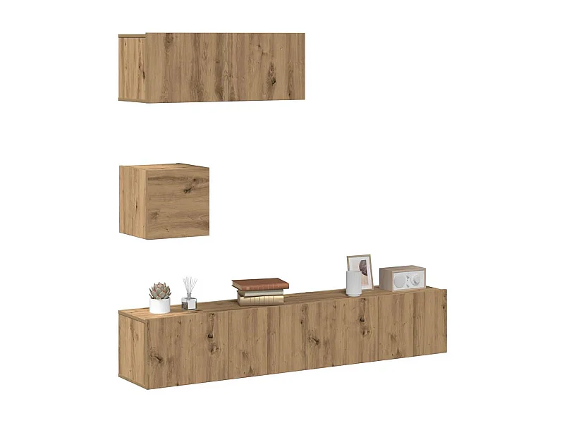 Conjunto de armário TV parede 4 pcs madeira carvalho artisiano