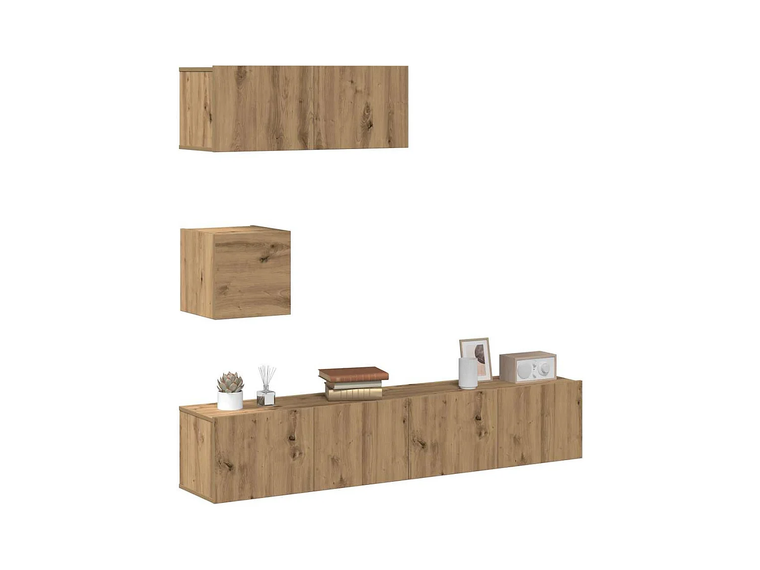 Conjunto de armário TV parede 4 pcs madeira carvalho artisiano