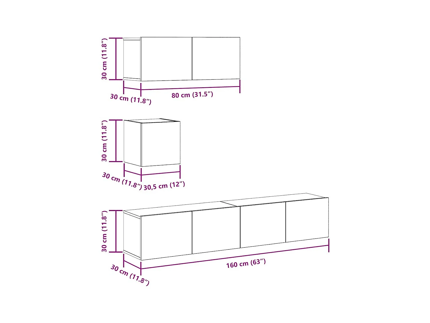 Conjunto de armário TV parede 4 pcs madeira carvalho artisiano