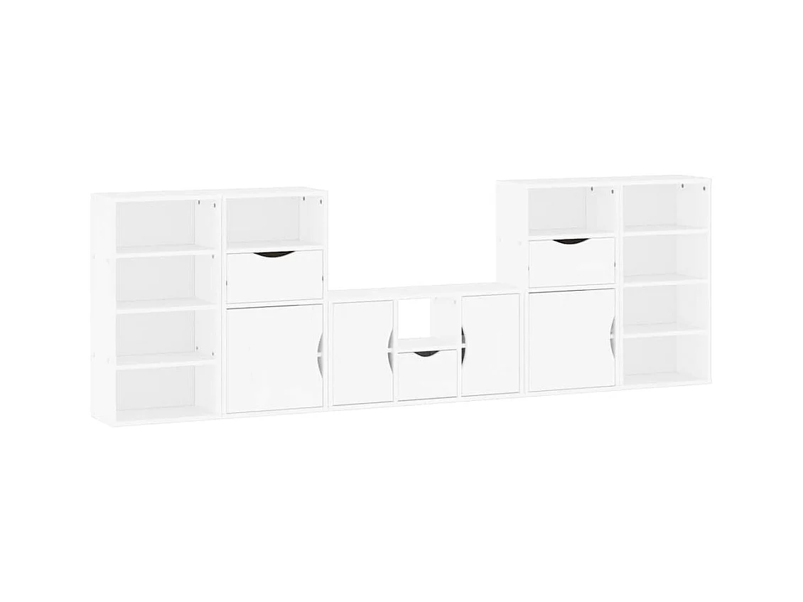 Muebles de TV 5 uds. con almacenaje "ODDA" blanco madera pino