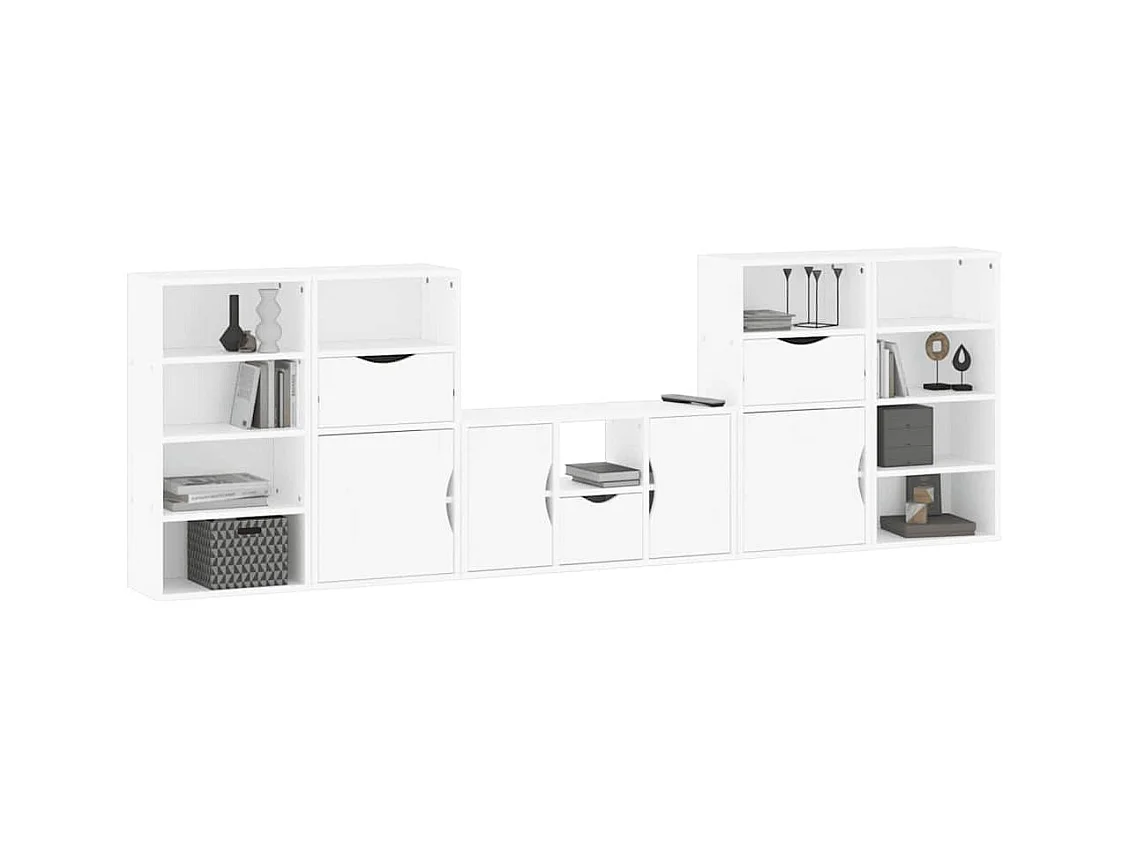 Muebles de TV 5 uds. con almacenaje "ODDA" blanco madera pino