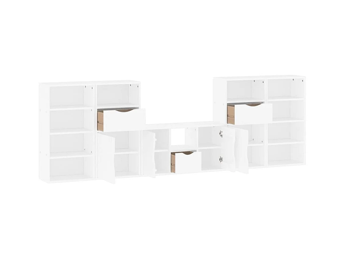 Muebles de TV 5 uds. con almacenaje "ODDA" blanco madera pino