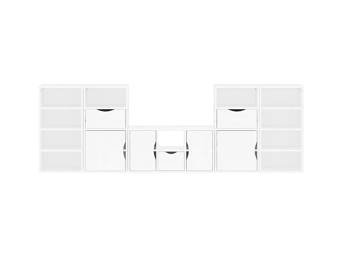 Muebles de TV 5 uds. con almacenaje "ODDA" blanco madera pino