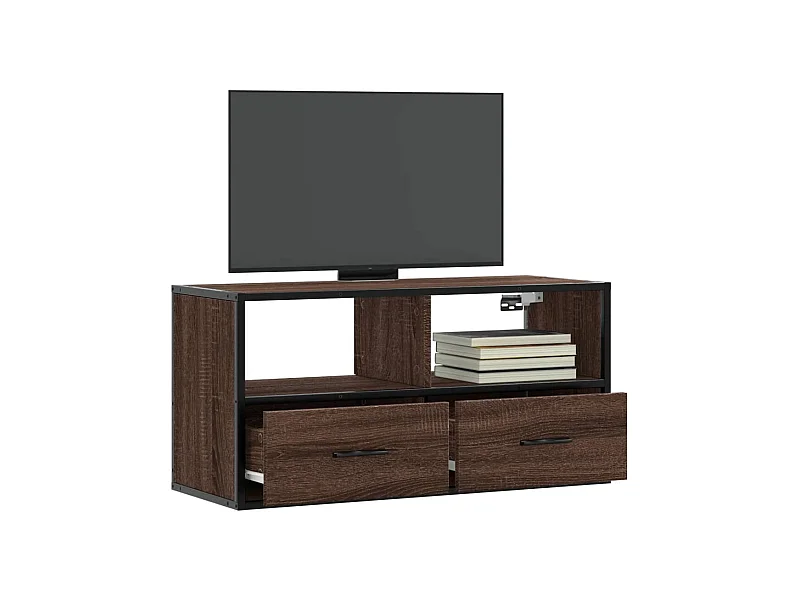 Tv-meubel 80x31x39,5 cm bewerkt hout metaal bruin eikenkleurig