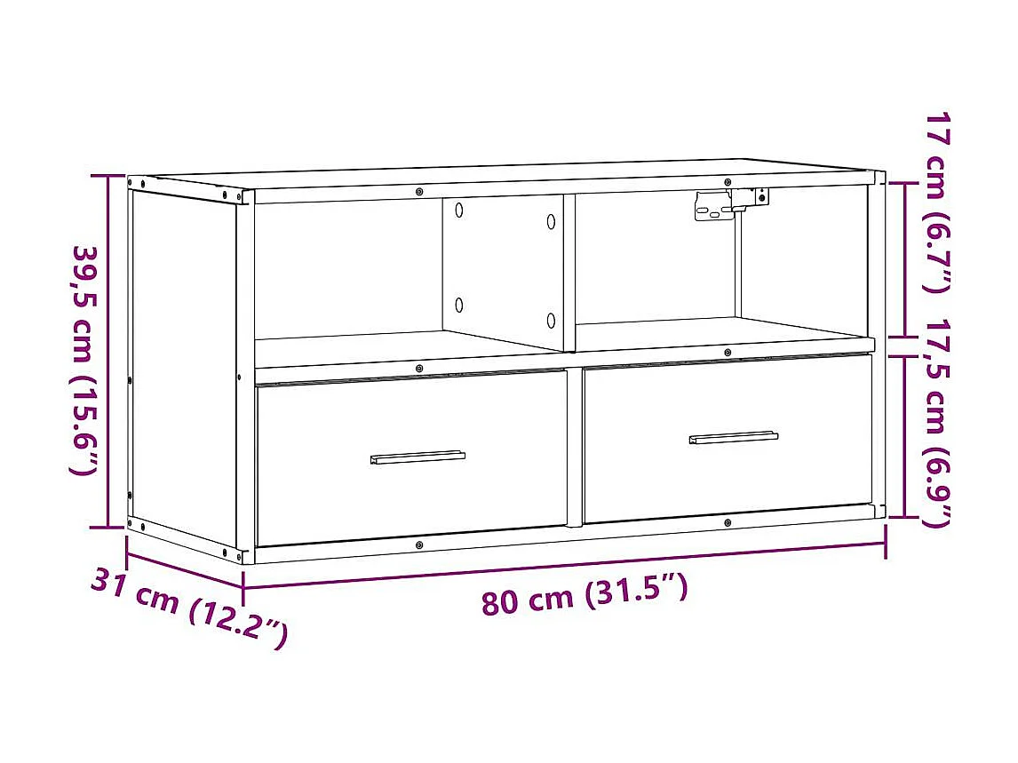 Meuble TV chêne marron 80x31x39,5 cm bois d'ingénierie et métal