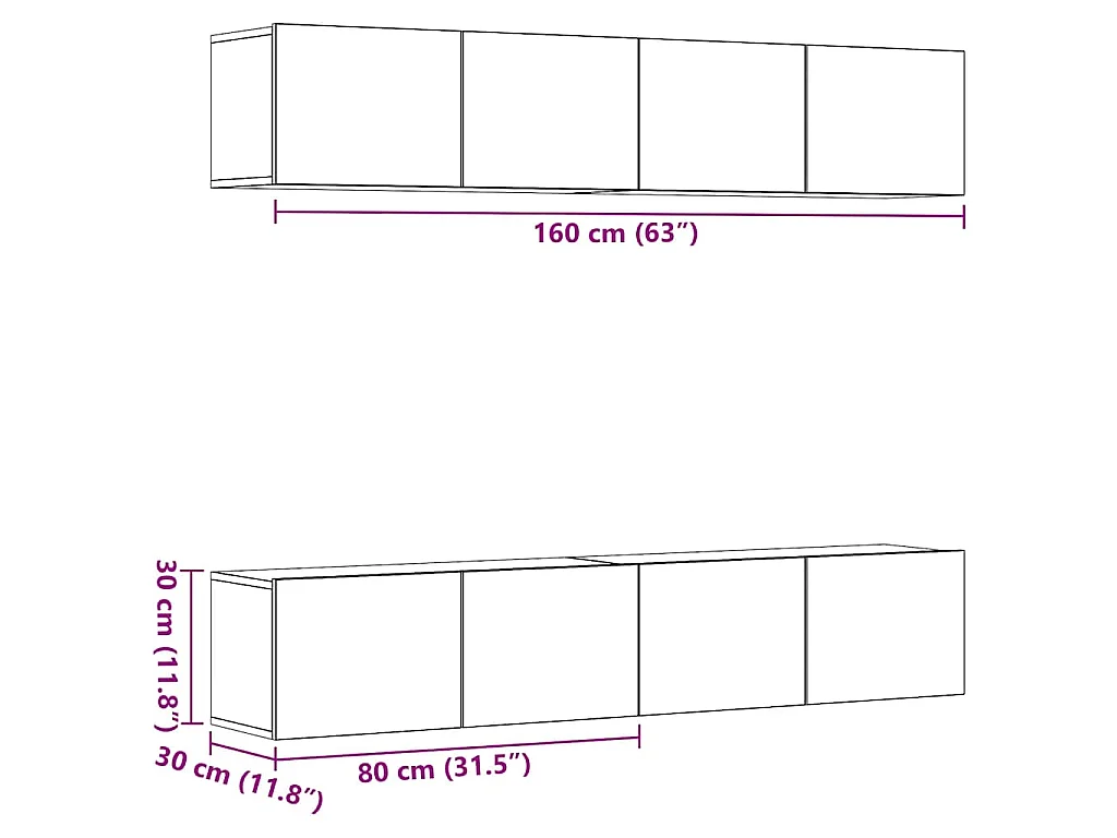 Meubles TV muraux 4 pcs chêne artisanal bois d'ingénierie
