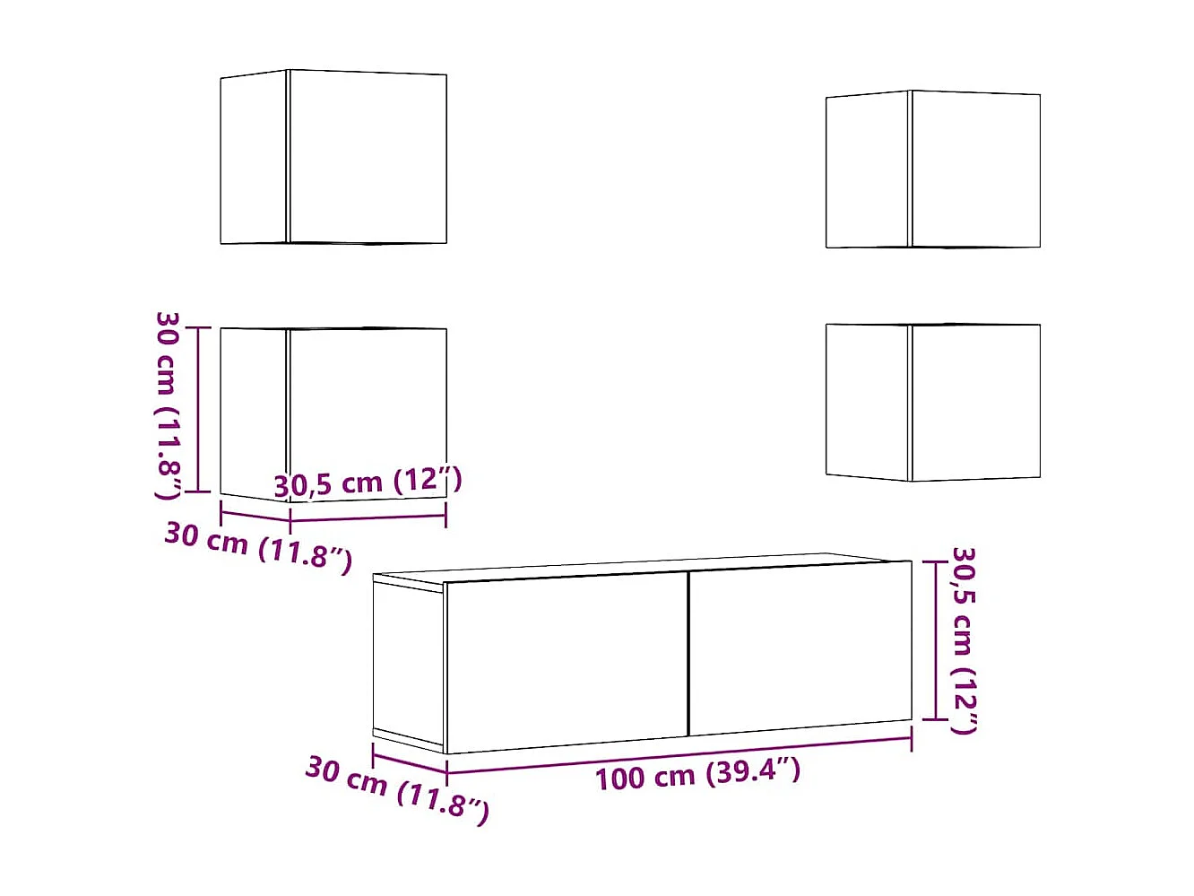 Conjunto de armário TV parede 5 pcs madeira carvalho artisiano