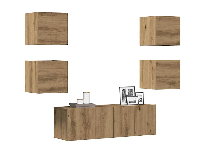 Conjunto de armário TV parede 5 pcs madeira carvalho artisiano