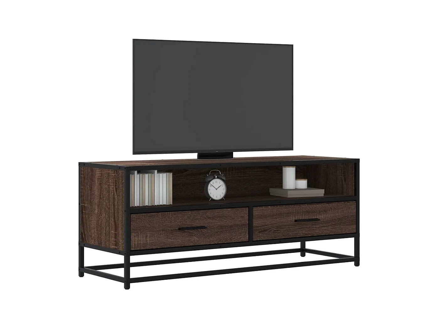 Meuble TV chêne marron 100x34,5x40cm bois d'ingénierie et métal