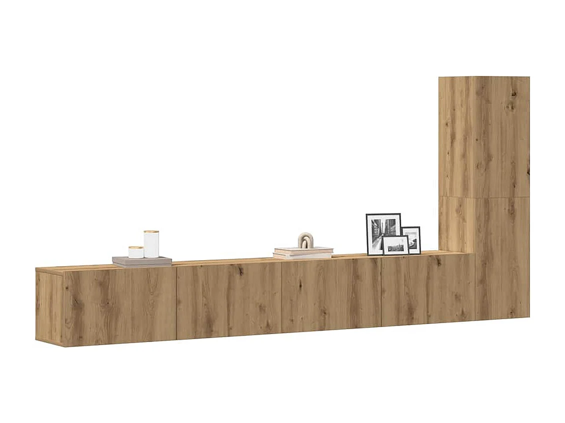 Set Mobile TV 3 pz Montato a Parete Rovere in Truciolato