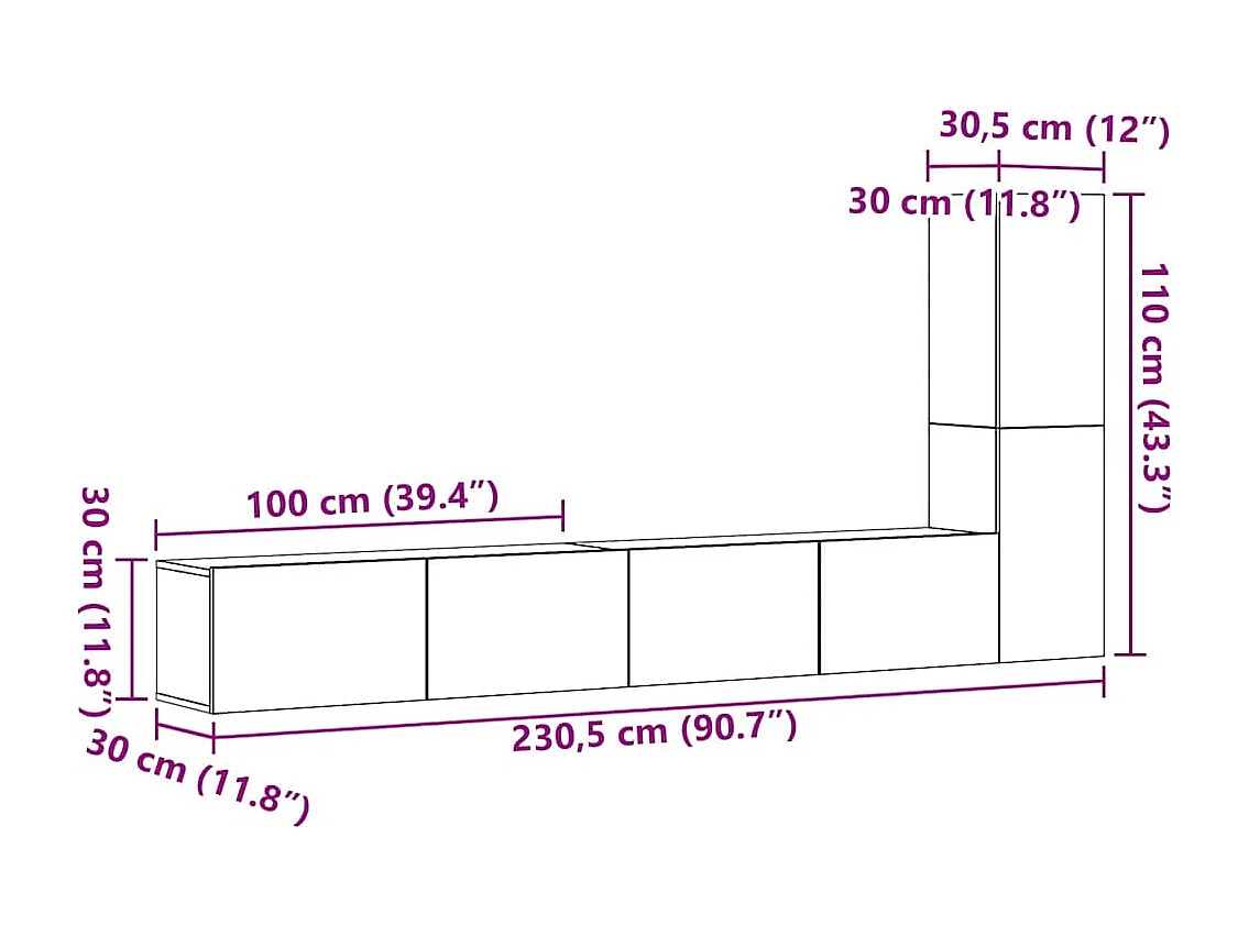 Set Mobile TV 3 pz Montato a Parete Rovere in Truciolato