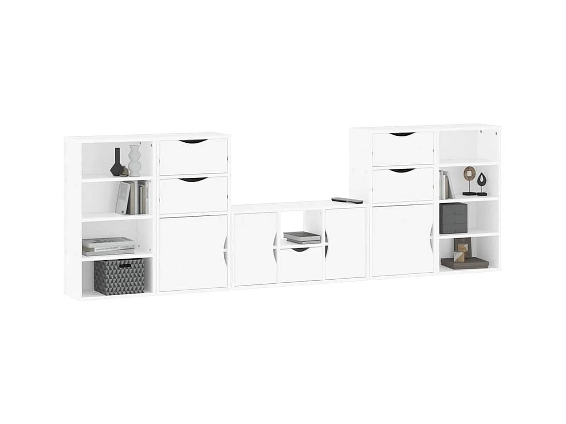 Meubles TV 5 pcs avec rangement ODDA blanc bois de pin massif