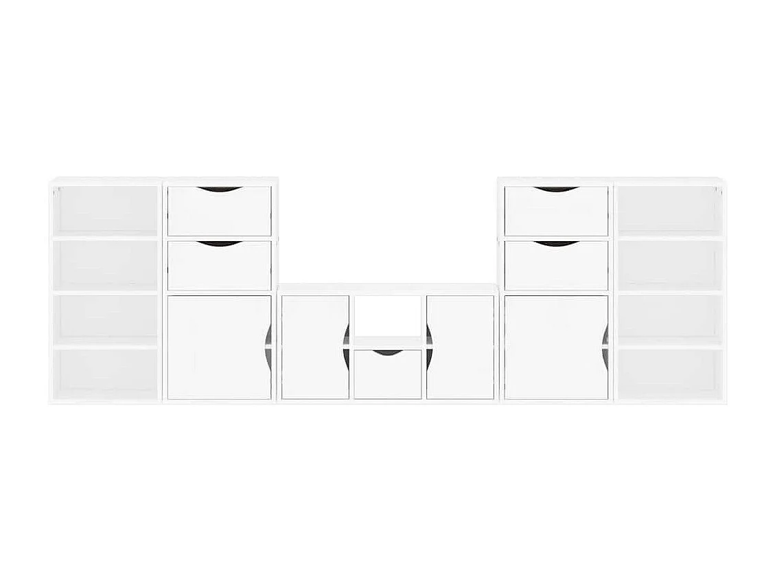 Meubles TV 5 pcs avec rangement ODDA blanc bois de pin massif