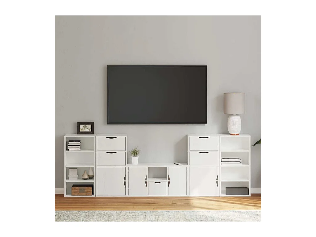 Meubles TV 5 pcs avec rangement ODDA blanc bois de pin massif