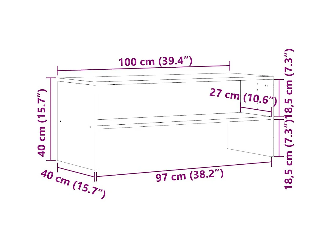 Meuble TV chêne artisanal 100x40x40 cm bois d'ingénierie