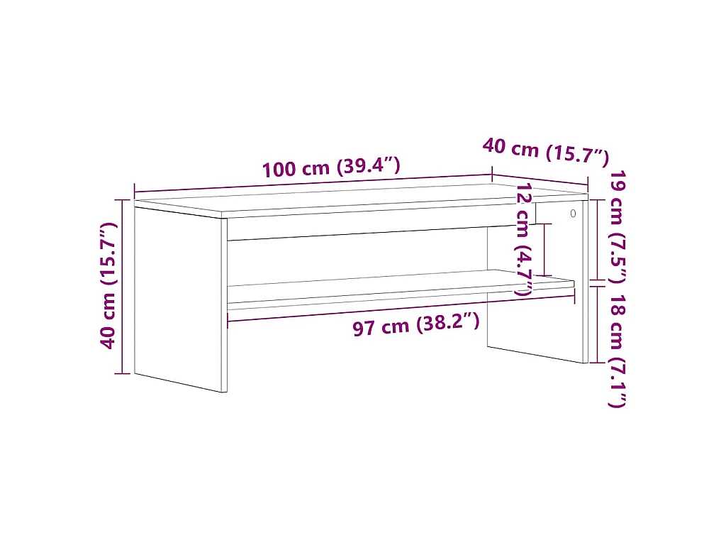 Meuble TV chêne artisanal 100x40x40 cm bois d'ingénierie