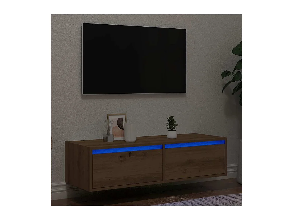 Meuble TV avec lumières LED chêne artisanal 100X35,5x25 cm